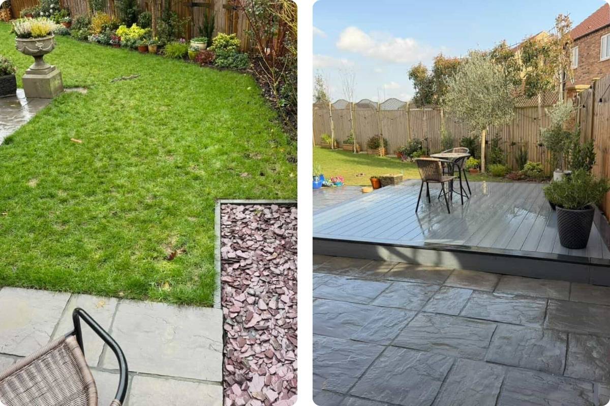 Bespoke Landscaping Lincoln back garden decking before and after