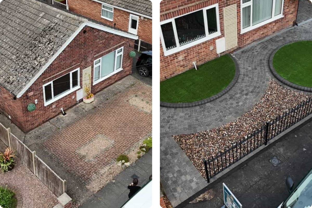 Bespoke Landscaping Lincoln front driveway before and after