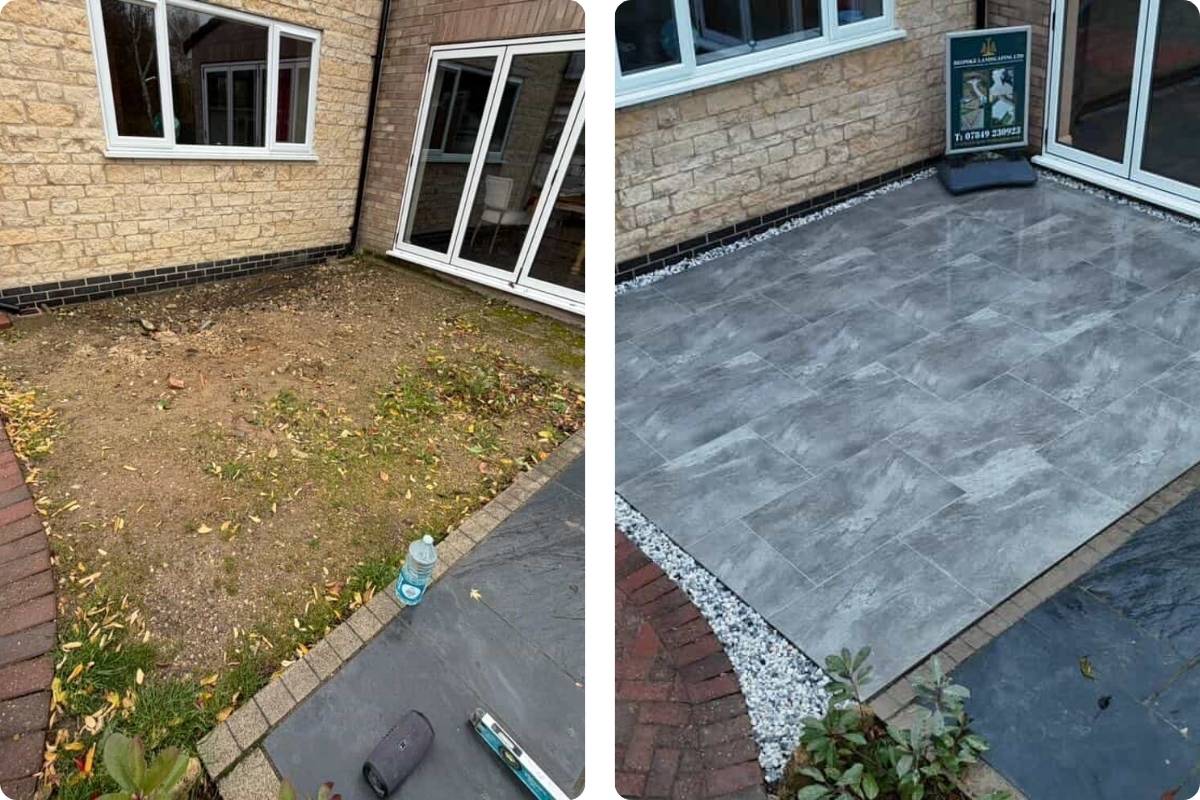 Bespoke Landscaping Lincoln new patio before and after