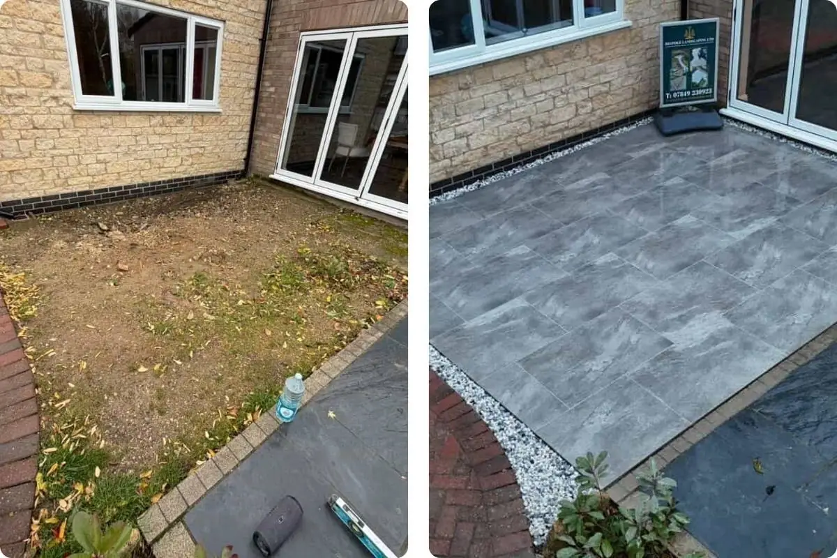 Bespoke Landscaping Lincoln new patio before and after