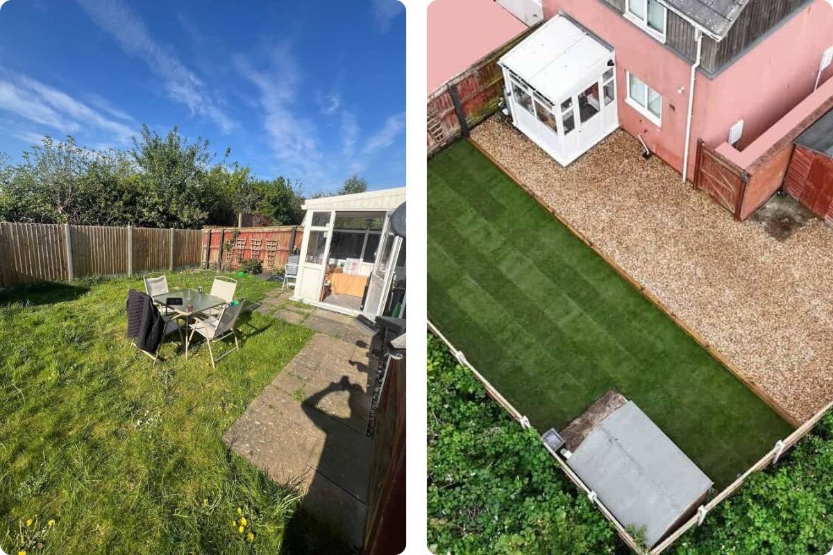 Bespoke Landscaping Lincoln rear of house gravel stone and grass before and after